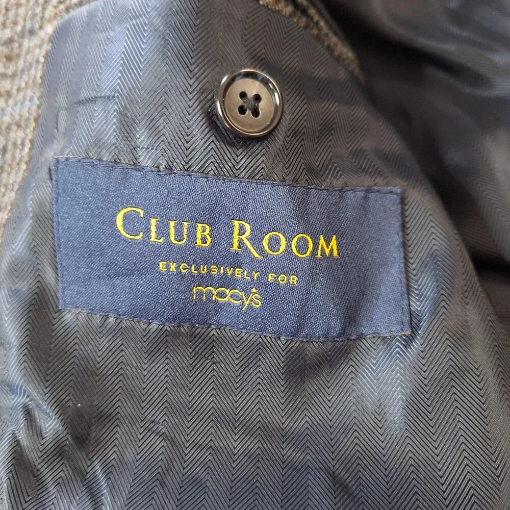 Club Room Blazer Sport Coat Mens 46L Gray Wool Cashmere Houndstooth 2 Button